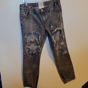 29 ONE TEASPOON TRASHED FREEBIRDS MOTHER F*CKER EMBROIDERED GRAY BLACK ZIP JEANS